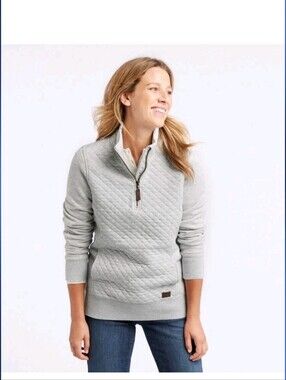 L.L. Bean W's Quilted 1/4 Zip Pullover long sleeve top Shirt Sweatshirt Gray   M